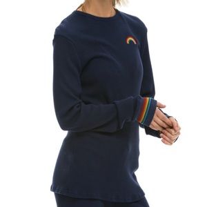 Aviator Nation Women’s Rainbow Embroidery Prism Thermal - Poseidon, Size M